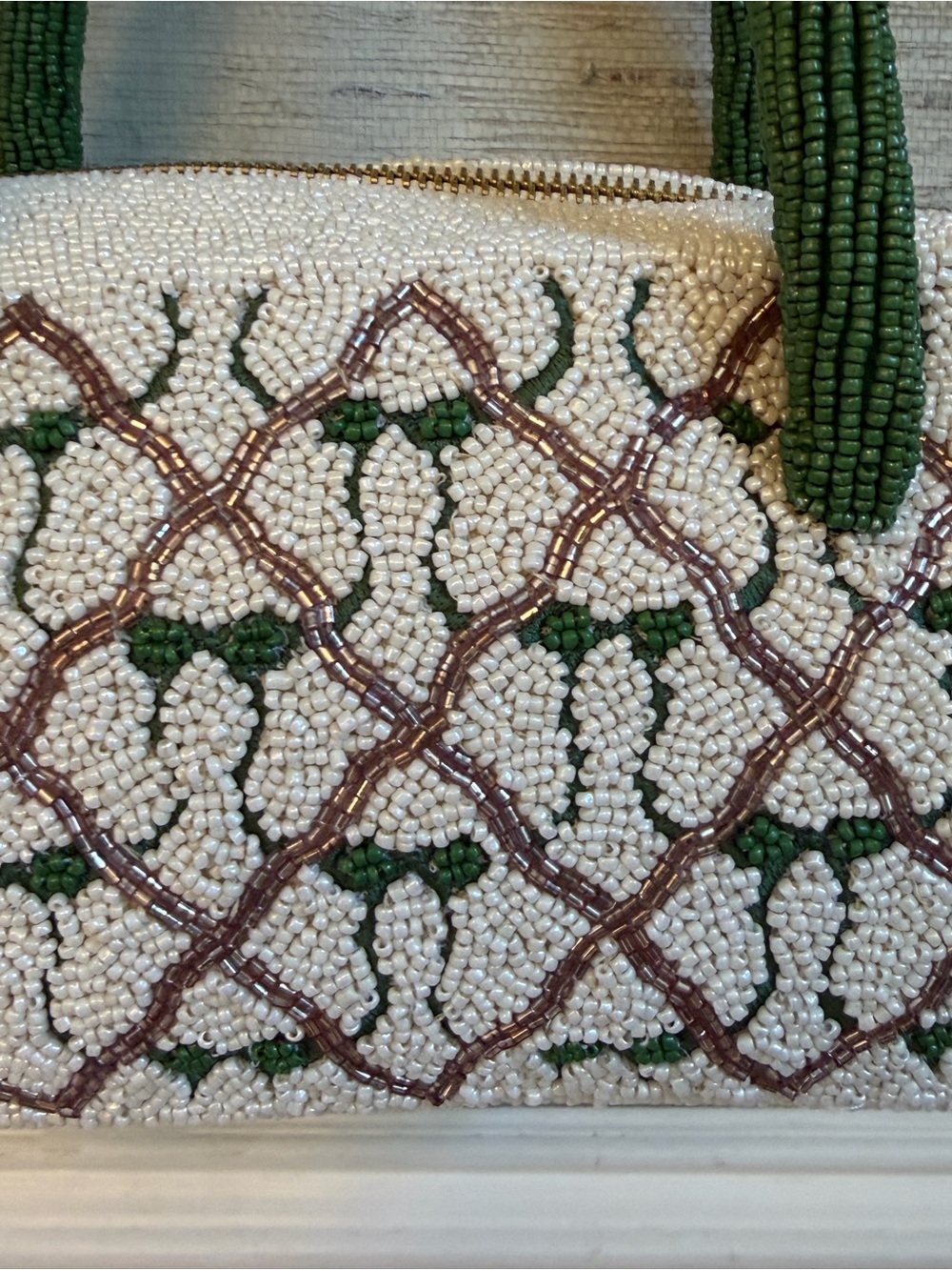 NWT new Anthropologie beaded box shaped shoulder bag green bows white - Picture 13 of 17